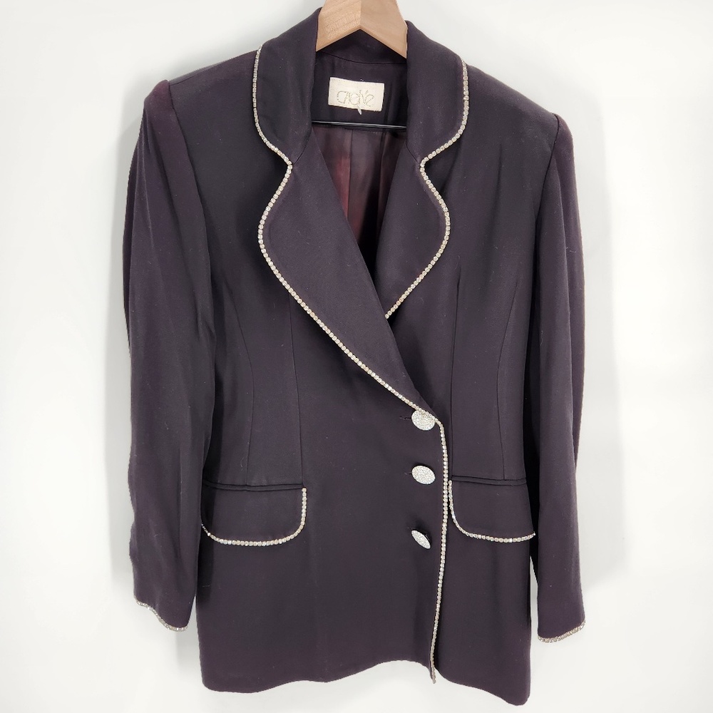 Vintage Cache Suit Jacket Blazer with Crystal Buttons and Trim Size Medium 6-8.